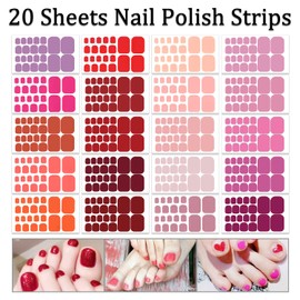 SILPECWEE Toe Nail Stickers Full Nail Wraps Red Solid Color Toenail Polish Strips for Women Self Adhesive Toe Stickers Polish Gel Toenails Stickers with 1pc Nail File (20 Sheets)