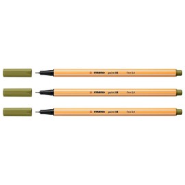 STABILO Pack of 3 Felt-Tip Pens with Fine Point 88 Spinach Greenaa
