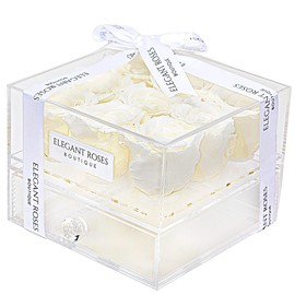 Perserved Luxury Roses in a Box Real Roses That Last for Years | Forever Roses in an Acrylic Jewelry Box | Real Flowers for Delivery Prime | Gift for Her (9 White Roses)