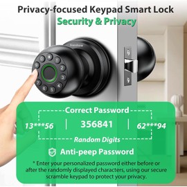 Evanshow Fingerprint Door Lock with Electronic Touchscreen Keypad | Biometric Keyless Entry Door Knob with Auto-Lock | Smart Digital Handle Lock for Home, Bedroom, Office, and Apartment