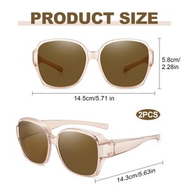 2 Pcs Over Glasses Sunglasses Women, Over Glasses Sunglasses Womens, Trendy Round Cat Eye Sun Shades Cover, for Men Women Vintage Anti Glare UV400 Protection Wear Eyewear Driving