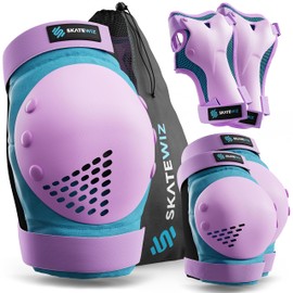 SKATEWIZ Knee and Elbow Pads for Children - Knee Pads Kids Kids Knee and Elbow Pads - SMASH - Size M/L Blue Purple - Elbow and Knee Pads Kids Kids Knee Pads - Scooter Knee Pads Skate Pads