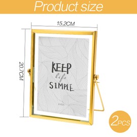 RANJIMA 2 x 15 x 20 cm Gold Double Glass Photo Frame Glass Frame for Pressed Flowers, Metal Desktop Glass Table Picture Frame Standing Double-Sided Photo Frame Display Photos, Artworks, Posters