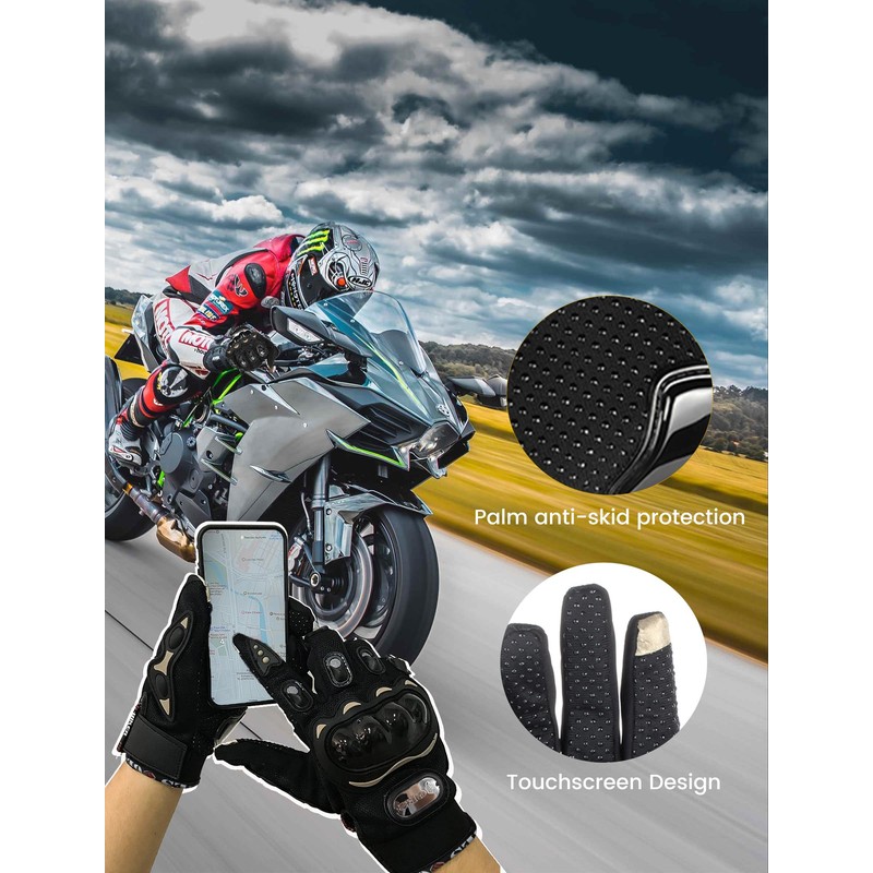 GES Motorcycle Gloves for Men Full Finger Touchscreen Protective Anti-Slip
