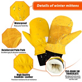 DLY Winter Work Gloves,Leather Winter Work Gloves for Men and Women,Waterproof Winter Gloves with Waterproof Membrane,Warm Working Gloves for Construction, Equipment Operation, Driving, Road Machinery