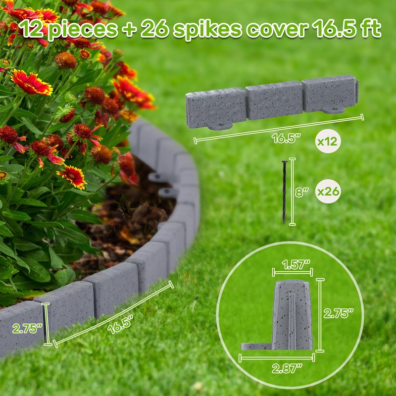 AGTEK Garden Edging 16FT Landscape Edging Kit 2.75 Inch Height