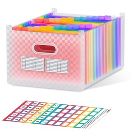 Thinktex Accordion File Folder with 26 Compartments, Portable, Expandable, Accordion Plastic Folders, 2 Transparent Business Card Slots, A4, Letter Size, Expandable Organizer (Rose)