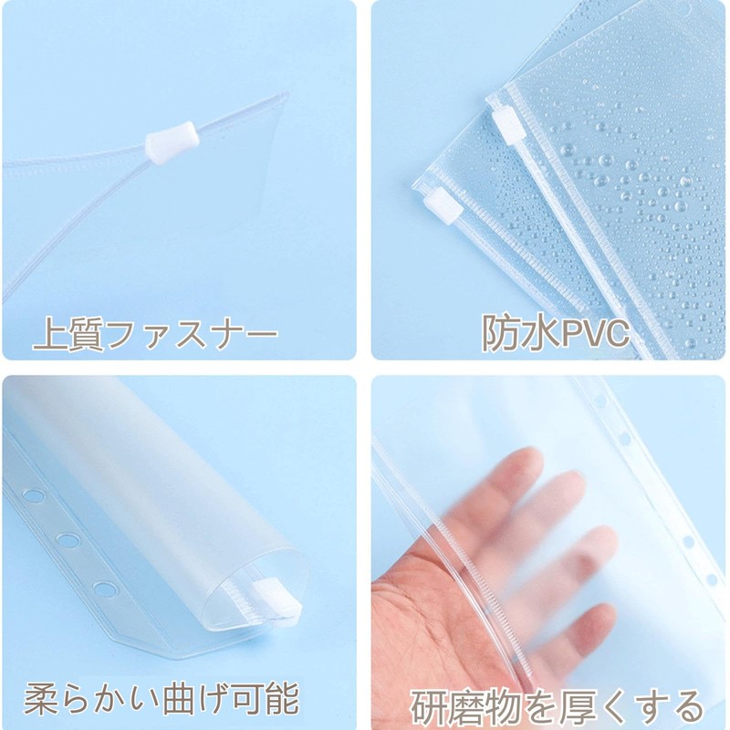 10 Binder Pockets A5/A6 Clear Binder 6 Holes Transparent Zipper
