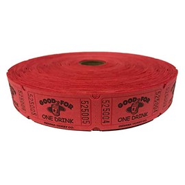 2000 Red Good For One Drink Single Roll Consecutively Numbered Raffle Tickets