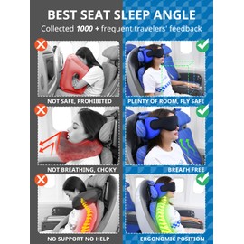 SARISUN Travel Pillows for Airplanes, Airplane Pillow with Eye Mask for Long Flight, Airplane Head Strap for Sleeping, 360° Support Headrest for Car Trip, Stop Bobblehead Travel Essential, Dark Brown