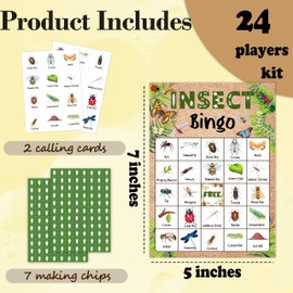 wenhihsiy Insect Bingo Game Cards for Adults, Bug Bingo Cards Game for Family Holidays Friends Gatherings, Ideal for Bug Themed Party Game, 24 Players Birthday Party Supplies Favors, 004