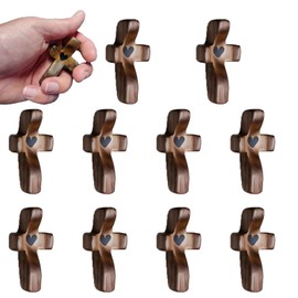 10 Pack My Heart Encouragement Gift Wooden Pocket Cross Handheld Wood Small Cross Fingertip Stress Relief Religious Gifts for Children Adults Praying,Relieve Anxiety Comfort for Clutching prayer