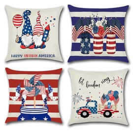 layhut Independence Day American Flag Pillow Covers 18x18, Patriotic Star Stripes Truck Holiday Pillow Covers Gnomes Truck America Decorative Pillow Case