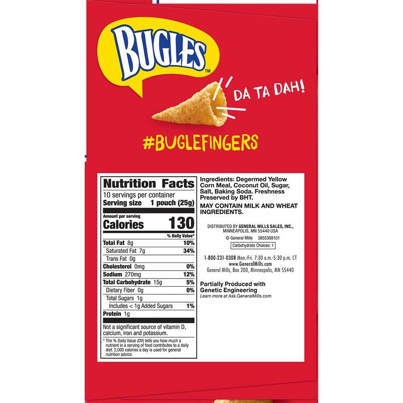 Bugles Crispy Corn Snacks, Original Flavor, Snack Bag, 8.75 oz