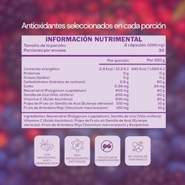 CARO FIT  Resveratrol Premium Con Vitamina C Semilla De Uva Aaí Y Arándano Rojo  Antioxidante Natural  400 Mg Por Porción  Suplemento Vegano De...    