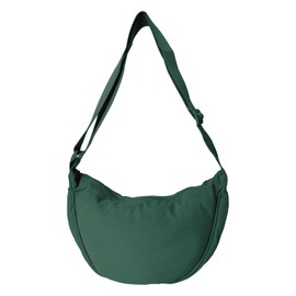 GoPaw Women's Half Moon Crossbody Shoulder Bag, Hobo Halfmoon Bag, Nylon Crossbody Bag, Women's Half Moon Shoulder Bag with Adjustable Shoulder Strap, Plain, dark green