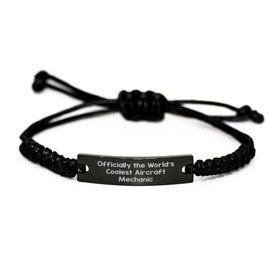 Aircraft Mechanic Gifts - Officially The World's Coolest Aircraft Mechanic Rope Bracelet, Adjustable Black Stainless Steel with Interlaced Rope, Valentine's Unique Gifts from Friends to Coworkers