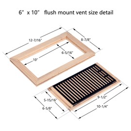 Homewell Red Oak Wood Floor Register, Flush Mount Vent with Damper, 6X10 Inch, Unfinished
