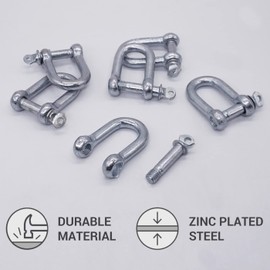 (Pack of 10) Galvanised Steel Shackles 8mm Shackle Clip with Pin D Ring Shackle Locks Heavy Duty Rigging (Pack of 10, 8mm)