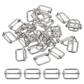 sourcing map Slides Buckles, 50pcs 25x16x2.8mm Metal Rectangle Adjuster Triglides Slide Buckle Roller Pin Buckles Slider Strap Adjuster for Belt Bags DIY Accessories, Silver Tone