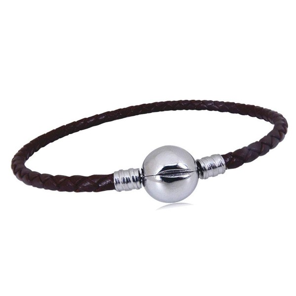 KunBead Jewelry Brown Leather Bead Charms Bracelets Clip Lock Clasp