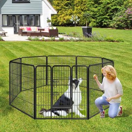 Giantex Dog Playpen Outdoor 32" H - 8 Panels Metal Pet Fence for Medium Dogs, 20.5ft Total Length, Heavy Duty Dog Pen Exercise Fence with Door, Portable Dog Fence Outdoor for Yard Garden RV Camping