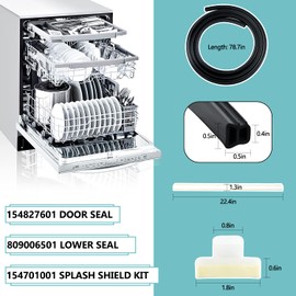 Cenipar 154827601 Dishwasher Tub Gasket Replacement Door Seal,80900650 Lower Seal and 154701001 Splash Shield Kit Replacement Compatible with Frigidaire Kenmore