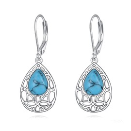 VONALA Butterfly Turquoise Earrings Women's 925 Sterling Silver Earrings Vintage Hook Drop Earrings Bohemian Ethnic Retro Jewellery Gifts for Her Women Girls, Sterling Silver