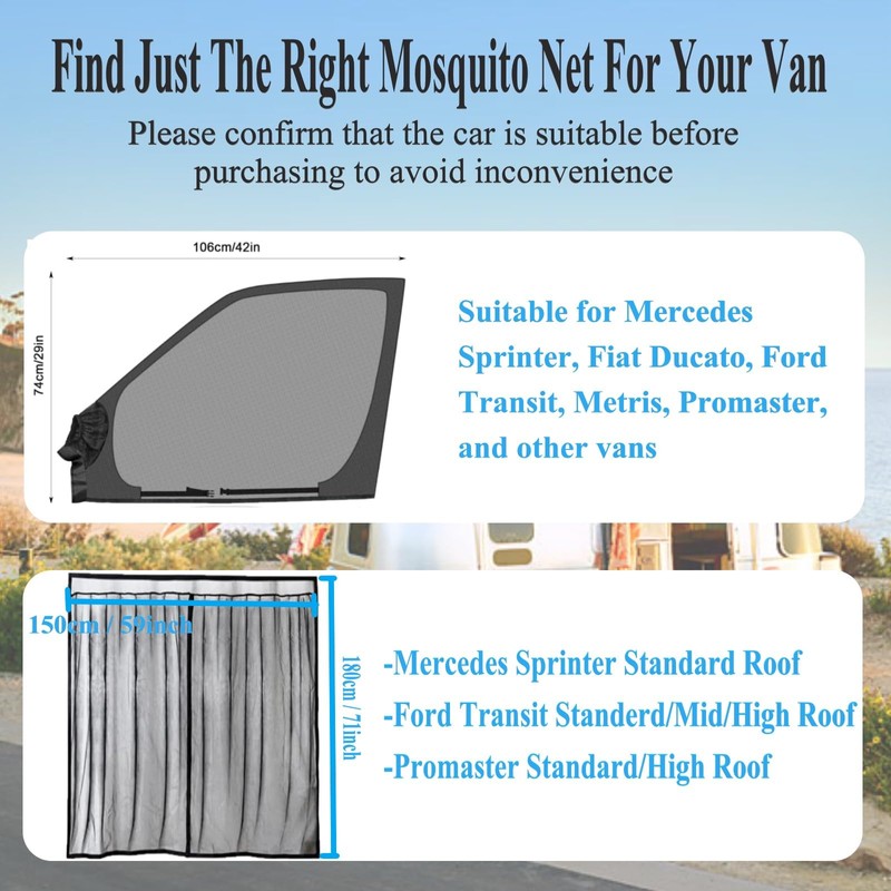 Eysbiy Magnetic Van Bug Screen Nets for Transit, Sprinter, RAM