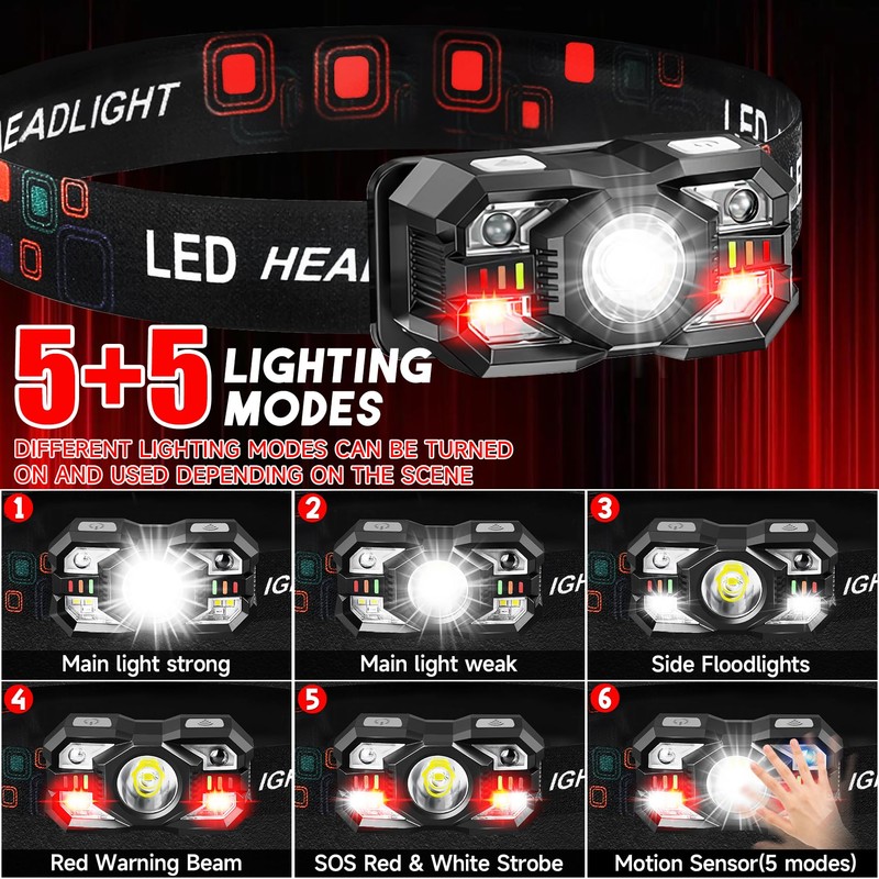 Northlet Headlamp Rechargeable 6Pack, 3000 Lumen Ultra-Light Bright Headlamp Flashlight