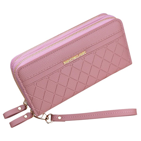 Women's Wallet with Double Zip, Polyurethane Leather Phone Wallet, Large