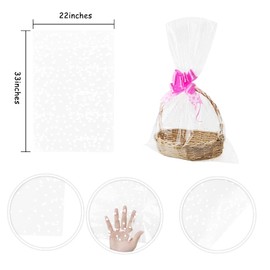 Yotelab Baby Shower Large Cellophane Bags, White Heart Cellophane Wrap for Gift Basket, 22x33 Inches,10 Pieces