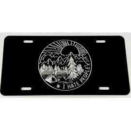 Diamond Etched Products I Hate People Camping Car Tag Diamond Etched Engraved Metal Black License Plate
