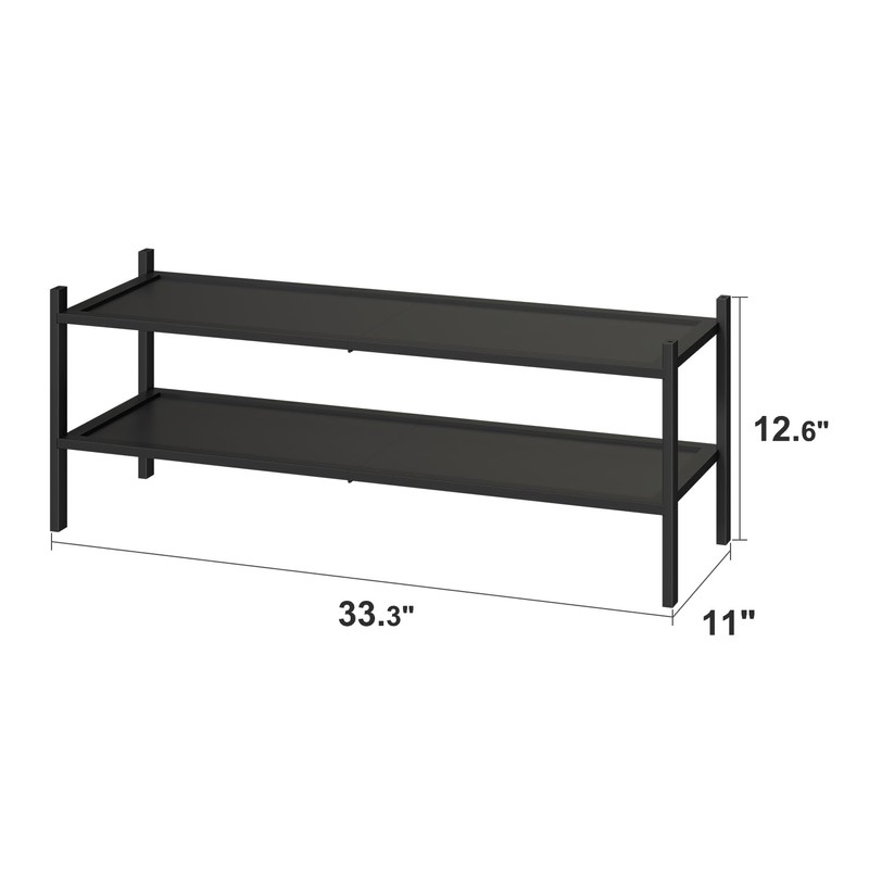 Black 2-Tier Long Stackable Bamboo Wood Shoe Rack for Closet,