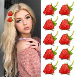 10 Pcs Strawberry Hair Clips Women Bangs Alligator Clips Christmas Birthday Decoration Accessories Fruit Daily Hairpins Red Green Bobby Pins
