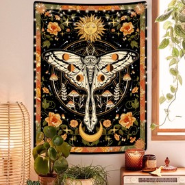 Aipon Orange Moth Tapestry Boho Retro Floral Flowers Tapestries Aesthetic Vintage Mushroom Tapestry Bedroom Indie Small Tapestry Wall Hanging for Living Room Dorm (30.00'' × 40.00'', Orange)