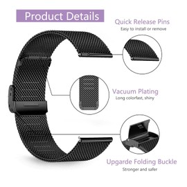 KoGiio 20mm Metal Strap Compatible with Garmin Approach S50 / S44 / Vivoactive 6/5 / Forerunner 165/165 Music, Adjustable Stainless Steel Replacement Band