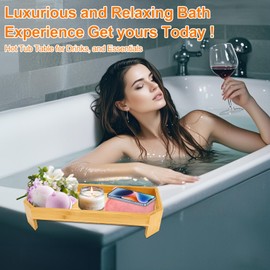 Hot Tub Tray with Anti-Slip Backing,Bamboo Luxury Square Bathtub Countertop Rack Edge Table for Drinks & Essentials,Waterproof Hot Bathtubs Shelf Organizer Indoor Outdoor Use,Bathroom Accessories