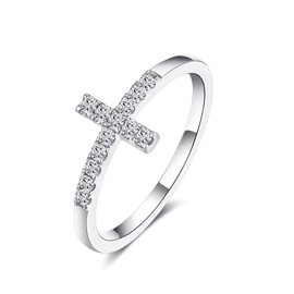 IMOLOVE Moissanite Wedding Bands for Women, Dainty 0.2 Carat Cross Purity Rings for Women Everyday Fashion Silver Moissanite Rings for Women with 18K White Gold Plated Size 4-11, 11, Metal Gemstone,