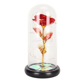 Glass Rose Light Decorative Romantic Beautiful LED Artificial Flower in Glass Dome for Bedroom Living Room Red