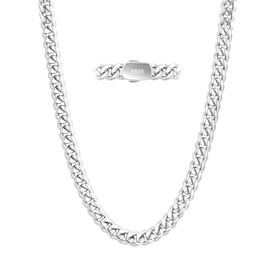 KRKC&CO Necklace Chain for Men, 925 Sterling Silver Plated and 316l Stainless Steel, Miami Cuban Link Necklaces Jewelry, Gift for Him Husband Dad, Cadena Plata, 8mm 18in