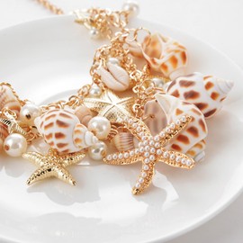 kepvrio Sea shell Necklace for Women Boho Starfish Mermaid Beaded Necklace Summer Beach Charm Seashell Necklaces Mermaid Jewelry (Style-D)