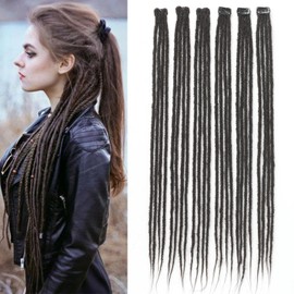Brown Dreadlock Extensions With Clip in,24 Inch 6 Clips(24strands) Handmade Braid Dreadlocks Hair Extensions for Women/Girls/Men, Soft Clips in Dreads Synthetic Hair Extension(24",4#)