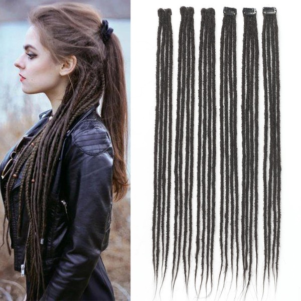 Brown Dreadlock Extensions With Clip in,24 Inch 6 Clips(24strands) Handmade