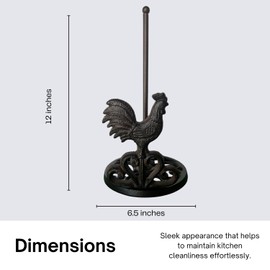 Decoronix Rustic Elegance Cast Iron Rooster Paper Towel Holder - Freestanding 12" Kitchen Countertop Accessory with Farmhouse Charm - Black Country Style Decor