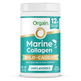 Orgain Wild-Caught Marine Collagen Peptides Powder for Women & Men, Hair, Skin, Nail & Joint Support Supplement, 12g Collagen Per Serving, Pescatarian & Paleo, Non-GMO, Unflavored, Type I & III, 8.5oz