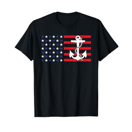 American Flag Anchor Shirt Patriotic Military July Navy USA T-Shirt for Women Men