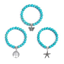 AMOR SPES 3pcs Turquoise Bead Bracelet Set for Women Men Stretch Bracelet Bohemian Bracelets with Natural Stone (B)