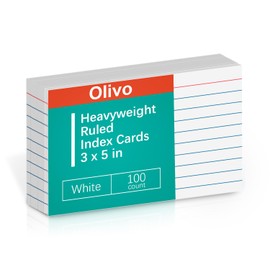 Index Cards 3x5 Lined Ruled Flash Note Cards 3" x 5", 100 Count, 200 gsm Heavy Weight