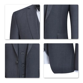 YFFUSHI Men's 3 Piece Suit Set One Button Solid Blazer Jacket Vest Pants for Business, Wedding and Prom Dark Grey
